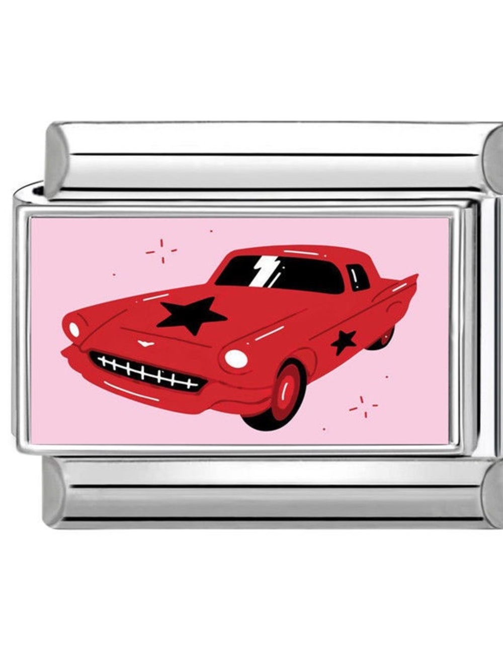 Red Race Car Italian Charm Bracelet Link Red Car Graphic Silver Stainless Steel